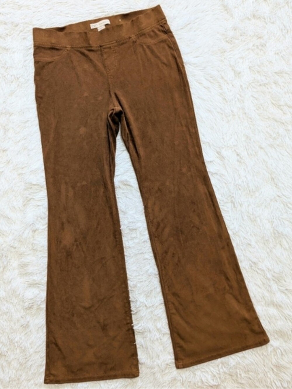 Cato Dark Tan Faux Suede Wide Flare Leg Fall Boho Soft Stretch Pants Small